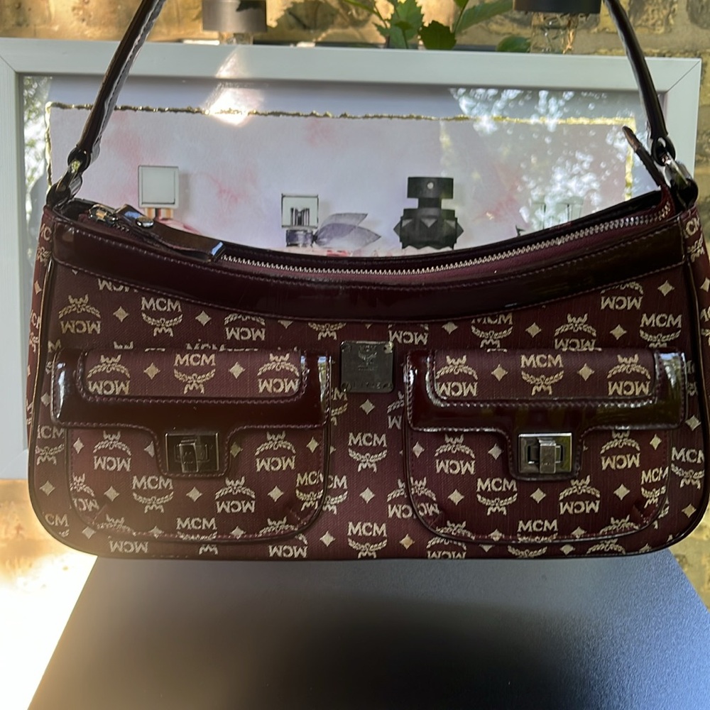 MCM burgundy Logo Shoulder Bag EUC w/ COA.